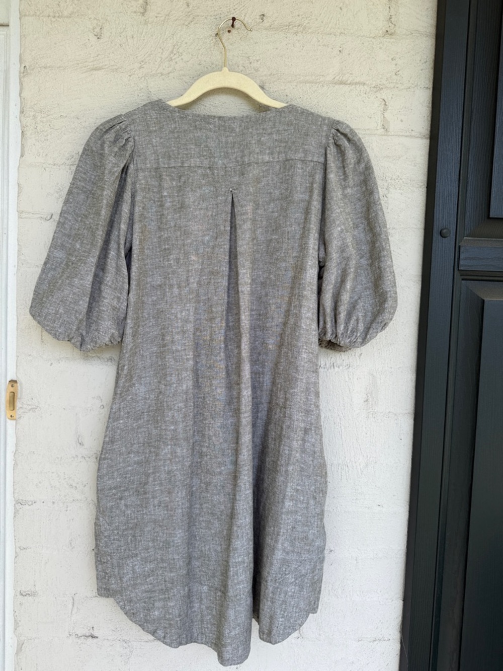 Cynthia Rowley Linen Blend Lagenlook V-Neck Puff Sleeve Loose Dress Taupe XS - Picture 7 of 10